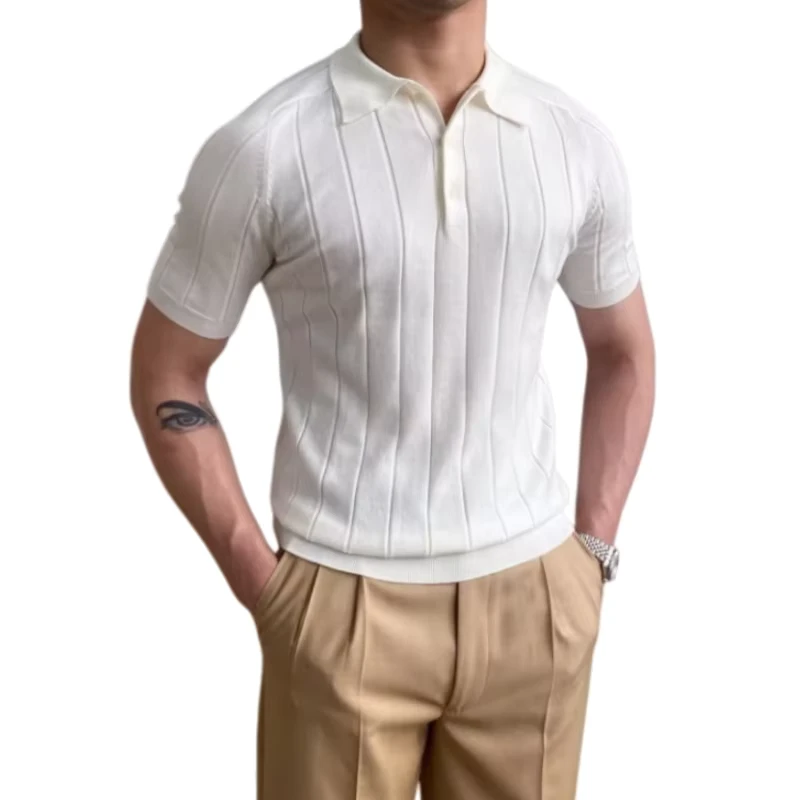 Custom Men's Summer Vintage Short-Sleeve Polo Knit Top Slim-Fit Pullover Sweater