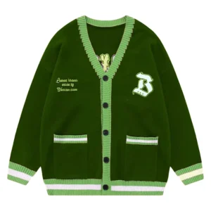 Custom Men’s V-Neck Button Pocket Long-Sleeve Cotton Blend Embroidered Cardigan Sweater