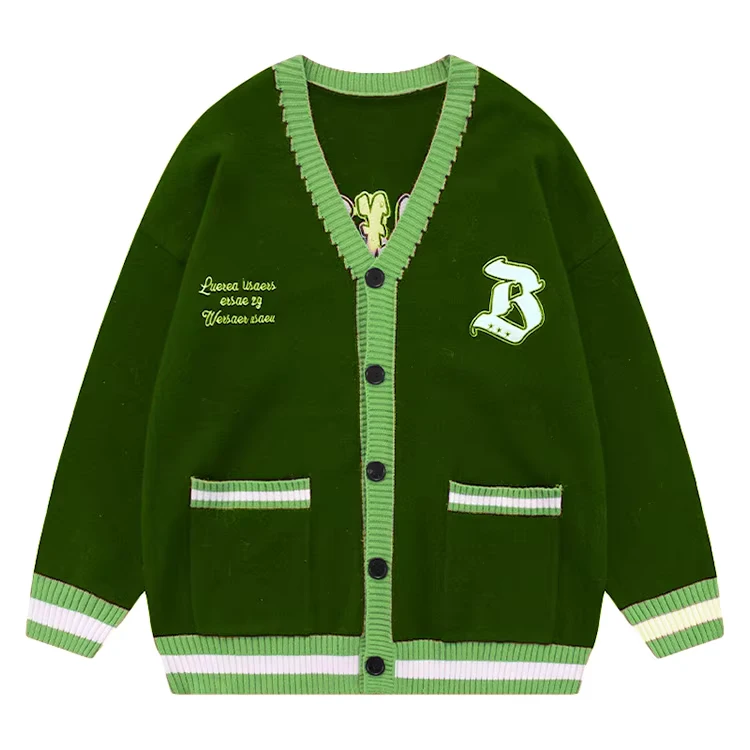 Custom Men's V-Neck Button Pocket Long-Sleeve Cotton Blend Embroidered Cardigan Sweater