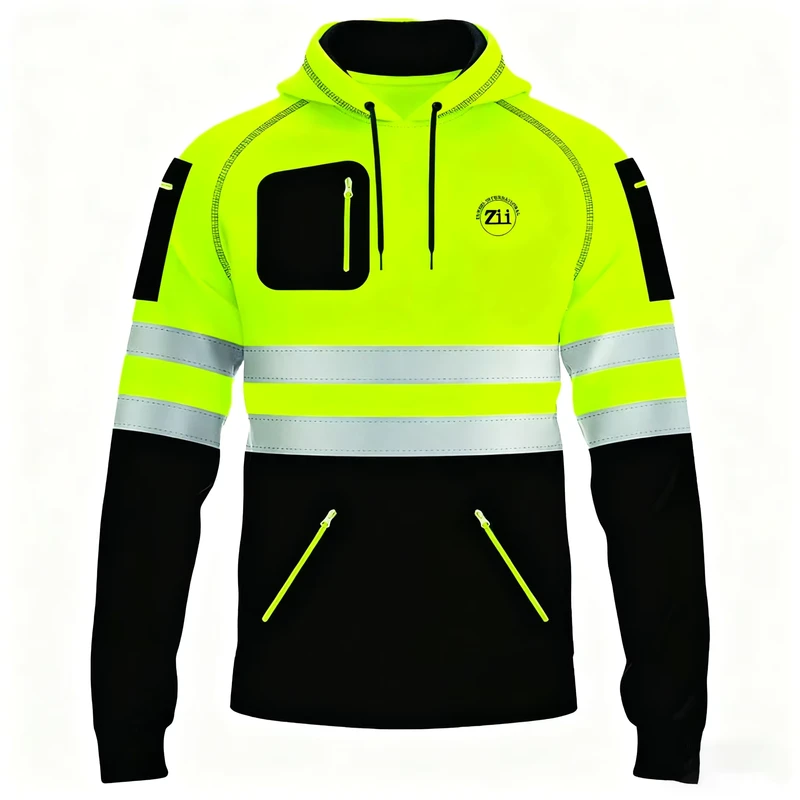 Custom Men's Winter Construction Safety Jackets Hi Vis Reflective Waterproof Raincoat with Pockets and Zipper Made of Cotton