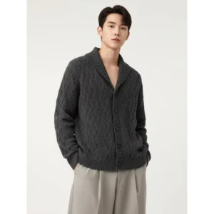 Custom Men’s Wool Button-Design Turn-Down Collar Cardigan Sweater