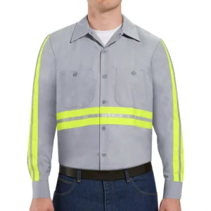 Custom Men’s Workwear High Visibility Cotton Hi Vis Work Shirt Industrial 2 Lined Collar Reflective Work Shirt