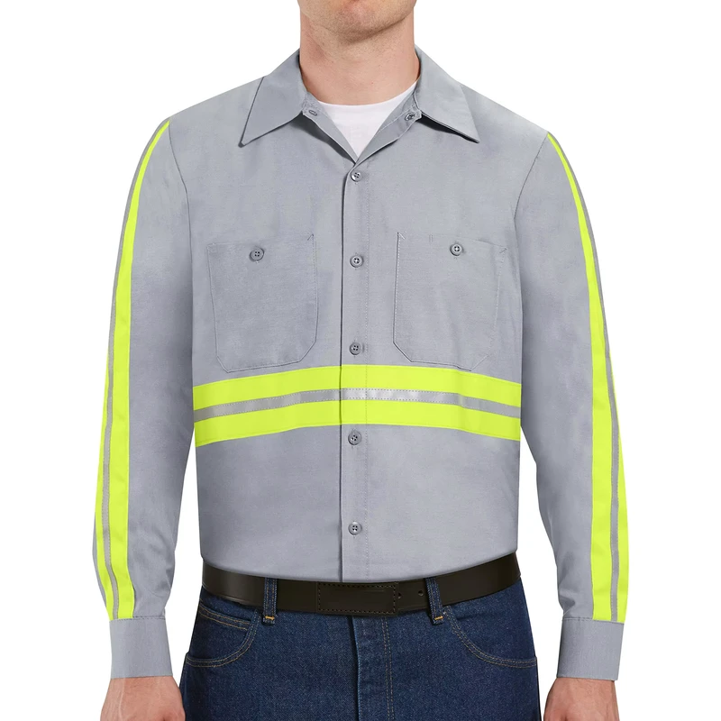 Custom Men's Workwear High Visibility Cotton Hi Vis Work Shirt Industrial 2 Lined Collar Reflective Work Shirt