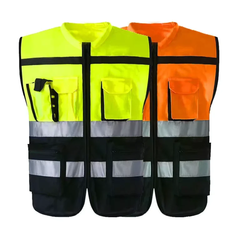 Custom-Multi-Pocket-Hi-Vis-Tactical-Vest-Jacket-Sleeveless-Yellow-Motorcycle-Clothing-Reflective-Safety-Vest-with-Zipper
