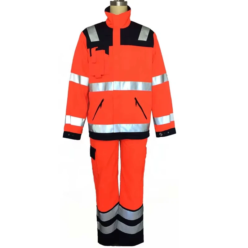 Custom NFPA Hi Vis Red Fire Entry Jacket Suit Anti Static Flame Retardant Work Set