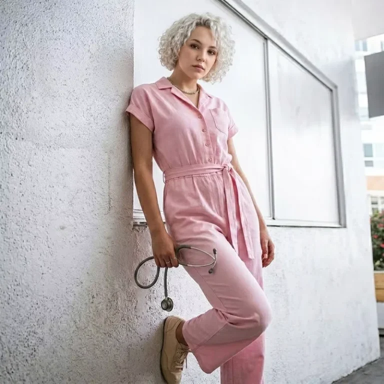 Custom-Nurse-Scrub-Uniform-Sets-Stretchy-Pink-Wide-Leg-Nursing-Jumpsuits-Medical-Scrubs-for-Women