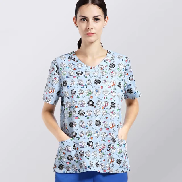 Custom-Nurse-Short-Sleeve-Print-Cotton-Hospital-Uniforms