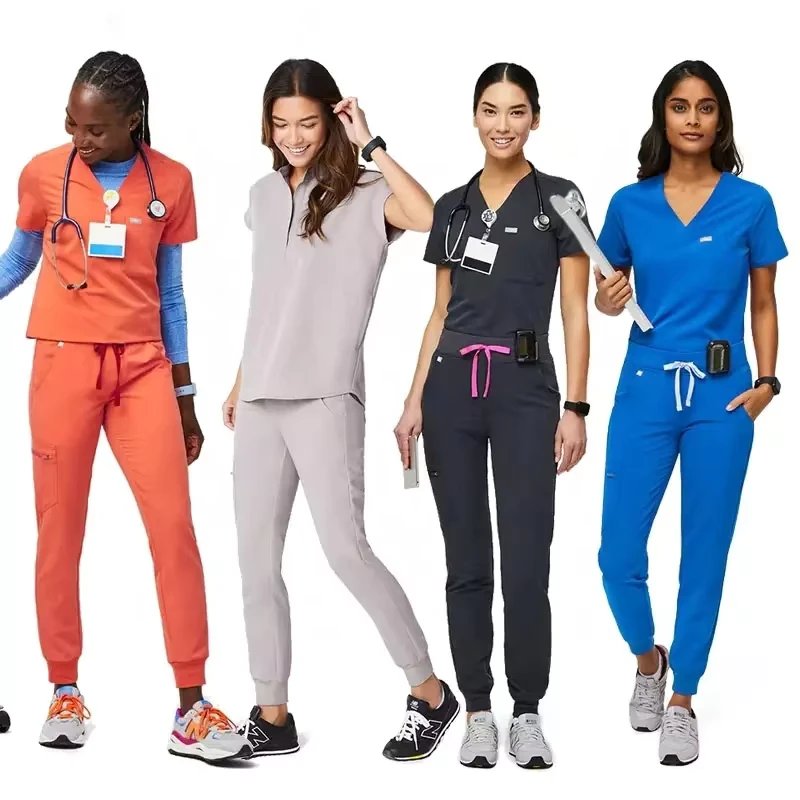 Custom Nurse Uniforms 4 Way Stretch Spandex Women Scrubs Hospital Uniforms Medical Scrubs Fashion Scrubs Uniforms Sets