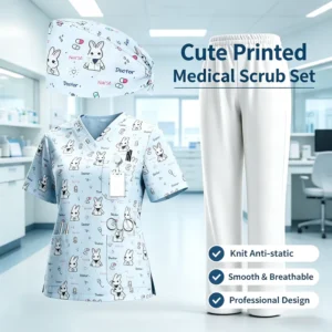 Custom Nursing Surgical Suit Scrubs Woven Fabric Hospital Uniforms 99% Polyester 1% Anti static Spandex Medical Breathable