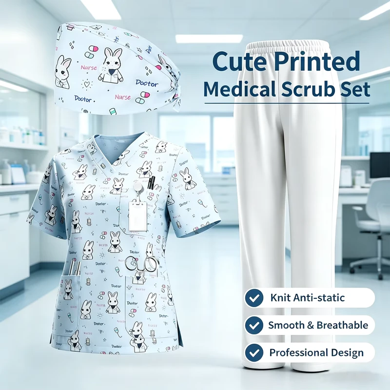 Custom Nursing Surgical Suit Scrubs Woven Fabric Hospital Uniforms 99% Polyester 1% Anti static Spandex Medical Breathable