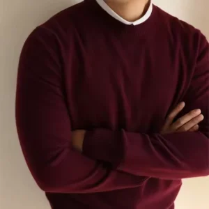Custom O-Neck Knit Pullover Men’s 100% Merino Pure Wool Angora Red Sweater