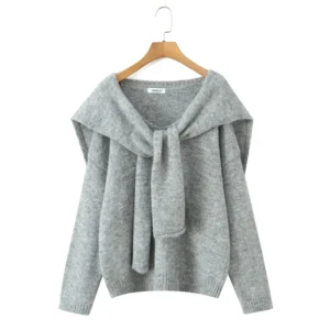 Custom OEM Autumn French Temperament Shawl Long Sleeve Two-Piece Sweater