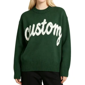 Custom OEM ODE Ladies LetterJacquard Knit Women’s Sweater Casual Crew Neck Long Women’s Knitted Sweater