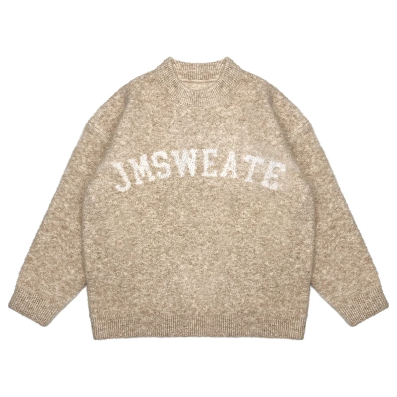 Custom OEM ODM 7GG Knitted Pullover Sweater Pure Wool Acrylic Polyester Letters Jacquard Crew Neck Knitted Sweater for Men