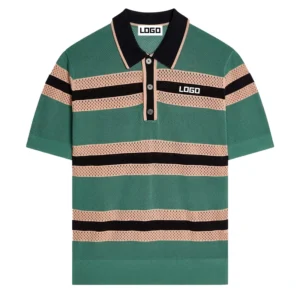 Custom OEM ODM Jacquard Logo Knitted Polo Cotton Short Sleeved Oversized Crochet Polo Shirt for Man