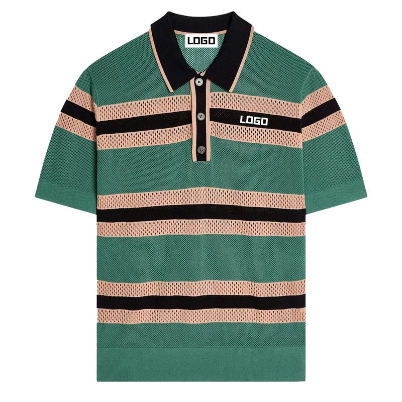 Custom OEM ODM Jacquard Logo Knitted Polo Cotton Short Sleeved Oversized Crochet Polo Shirt for Man