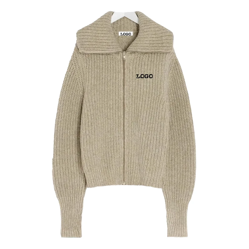 Custom OEM ODM Knit Cotton Men's Sweaters Zip Turn down Collar Custom Men Cardigan Sweater for Men