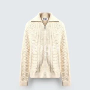 Custom OEM/ODM Knit Cotton Turn-down Collar Zip Cardigan Sweater for Men