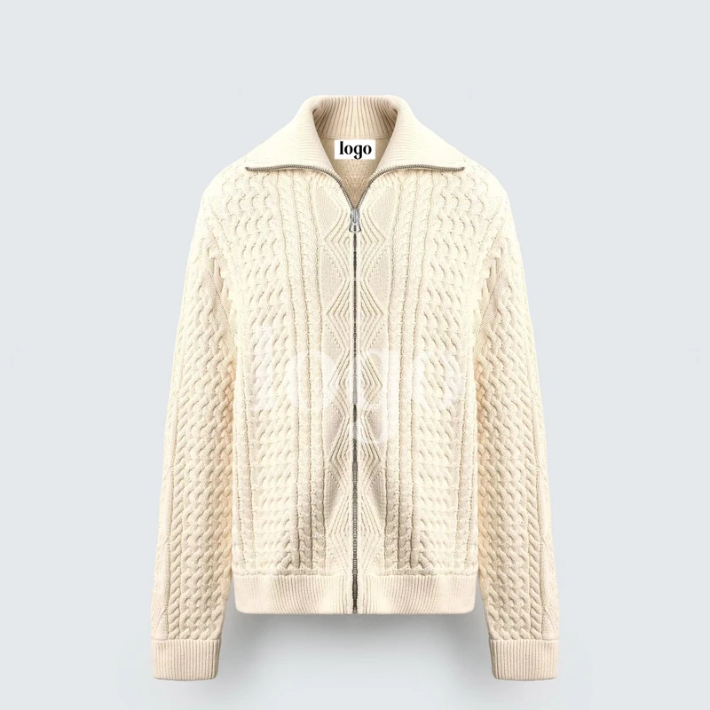Custom OEM/ODM Knit Cotton Turn-down Collar Zip Cardigan Sweater for Men