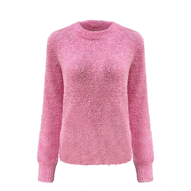 Custom OEM & ODM Ladies Sweater Pullover Jacquard Sweater Long Sleeve Knitted Women Clothes Knitwear Soft Fuzzy Sweater