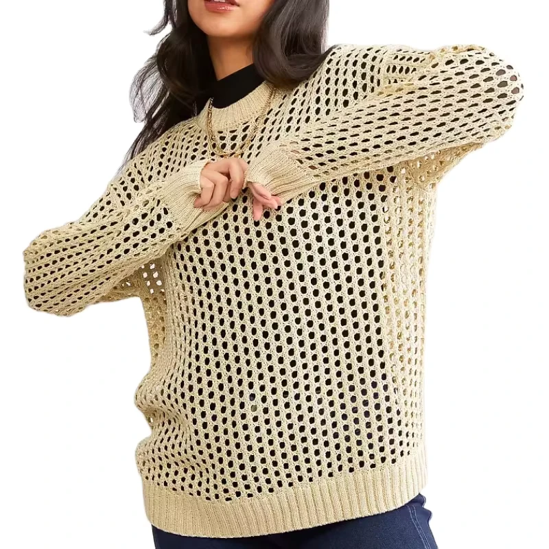 Custom OEM ODM Manufacturer Women Sweater Open knit Open Stitch Oversize Sweaters