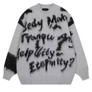 Custom OEM ODM Men’s Mohair Knitted Breathable Oversized Pullover Sweater Crew Neck Fuzzy Autumn Anti Pilling Quick Dry Full