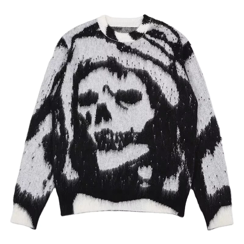 Custom OEM ODM Mohair Sweater Men Fuzzy Long Sleeve Knitwear Winter Crew Neck Knitted Top Pullover Mohair Knit Sweater Fro Men