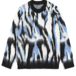 Custom OEM ODM Sweaters Men Mohair Fuzzy Jacquard Long Sleeve Knitwear Winter Crew Neck Knit Pullover Sweater