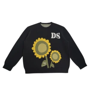 Custom OEM ODM Winter Organic Cotton Geometric Pattern Loose Crew Neck Long Sleeve Front Luminous Print Pullover Knitted Sweater