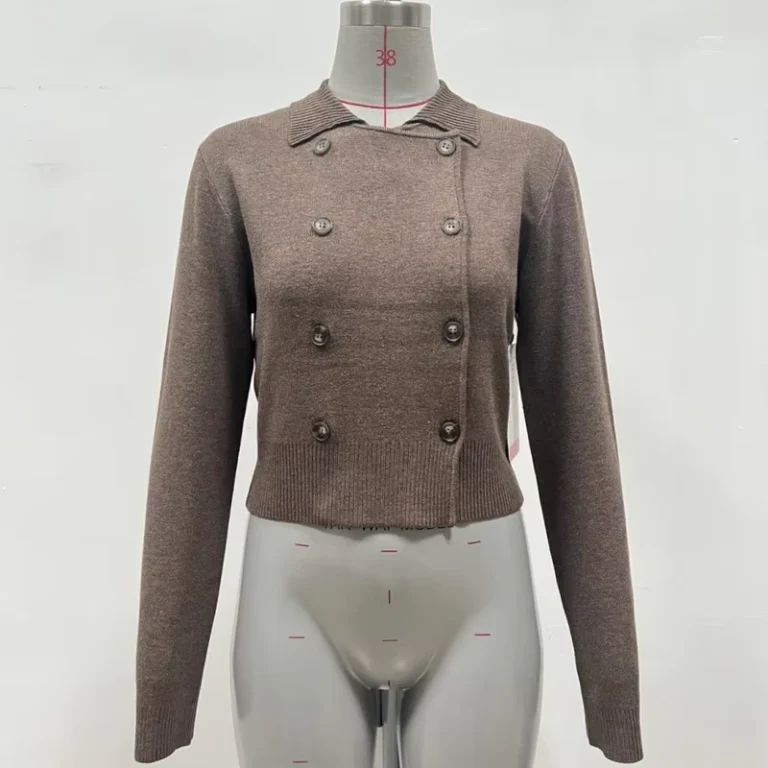 Custom-OEM-ODM-Women-Double-Button-Placket-Long-Sleeve-Knitwear-Flat-Fine-Knitted-Sweater