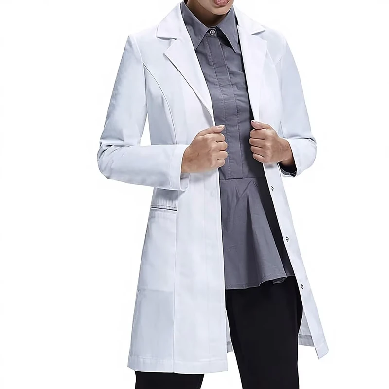 Custom OEM Woven Polycotton Women's Medical Scrub and Lab Coat Uniform Set