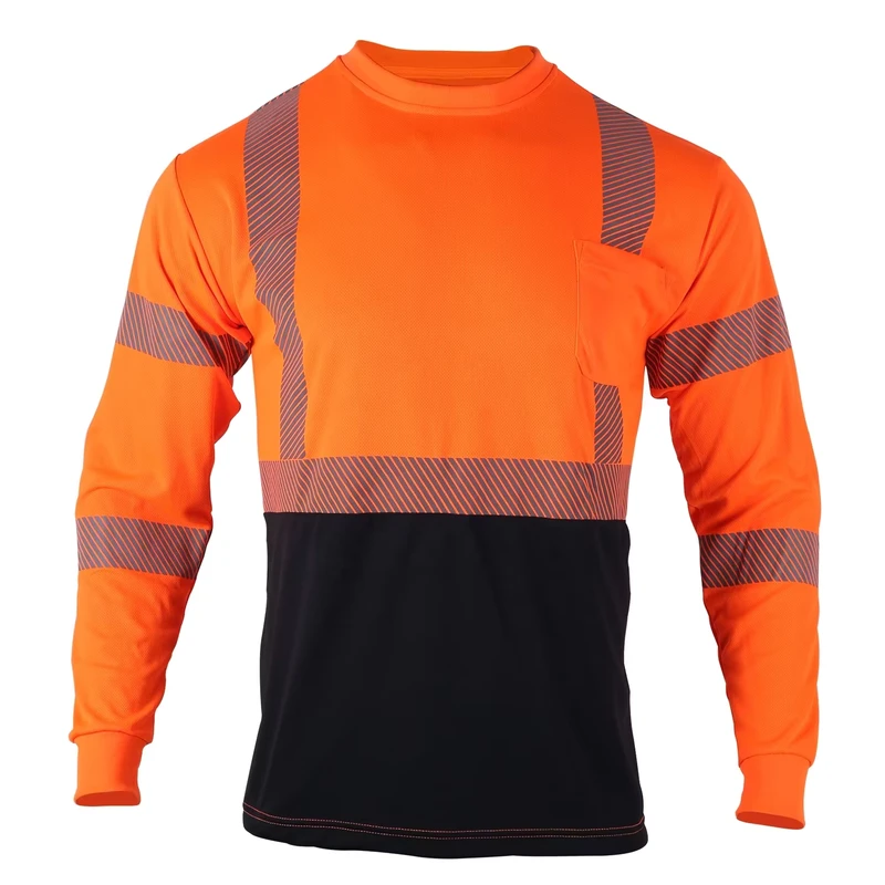 Custom OSHA Type R Class 3 High Visibility Reflective Breathable Quick Dry Long Sleeve Pullover Hi Vis Safety T Shirts