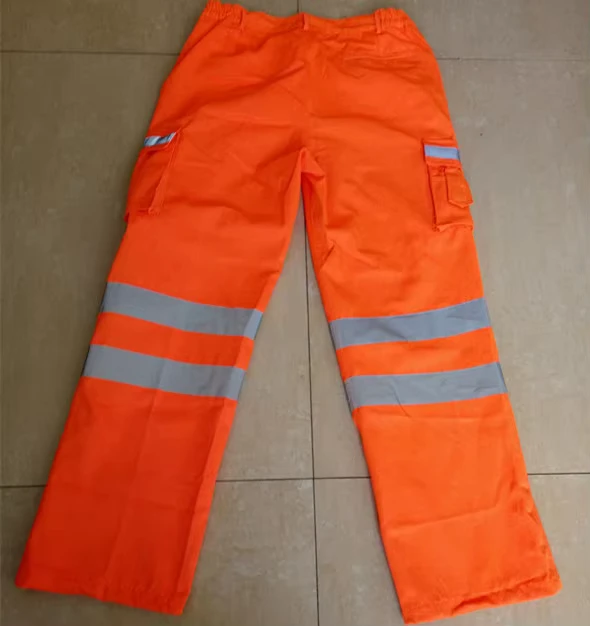 Custom Orange Twill Work Wear Safety Reflective Hi vis Uniform Waterproof Pants Trousers for Heavy Duty