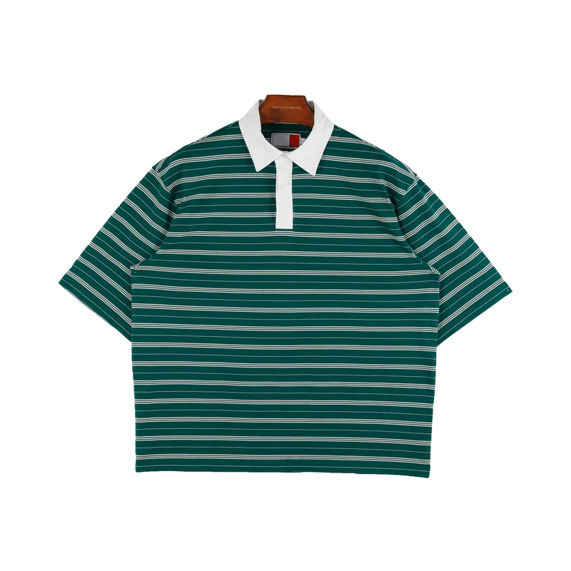 Custom Oversized Men's 300gsm Striped Short Sleeve Polo T Shirt