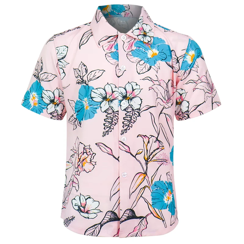 Custom Oversized Polyester Quick-Dry Hawaiian Beach Shirt Men's Loose Button-Down Short Sleeve