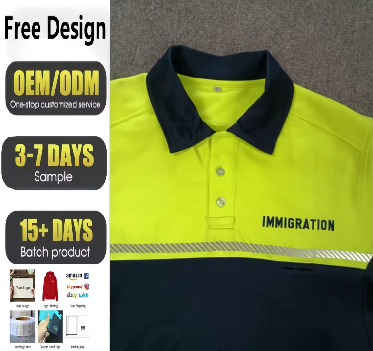 Custom Oversized T Shirt Cotton Reflective Stripe Polo Shirts Work Uniform Men's Custom Logo Security Work Wear Shirt