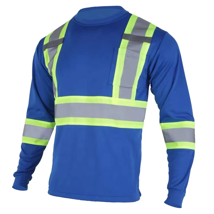 Custom Polyester Quick Dry Hi Vis Fluorescent Yellow Long Sleeve Safety Reflective Shirt ANSI EN20471 Certified