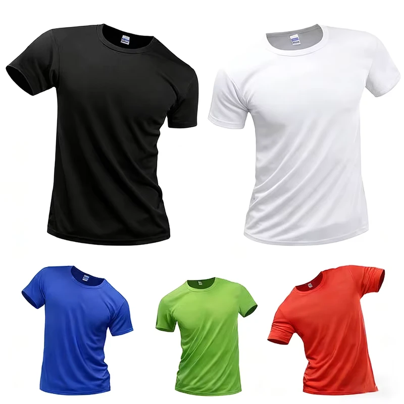 Custom Print Plain 100% Polyester Woven Casual White Sport Gym Running Quick Dry Men's T-Shirt