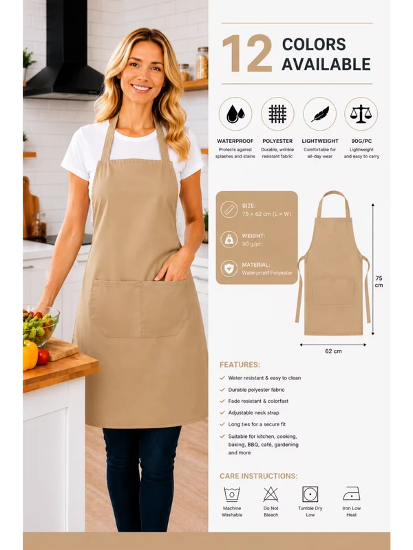 Custom Printed Waterproof Apron Durable Polyester Work Apron for Cafe Restaurant Kitchen Staff Uniform