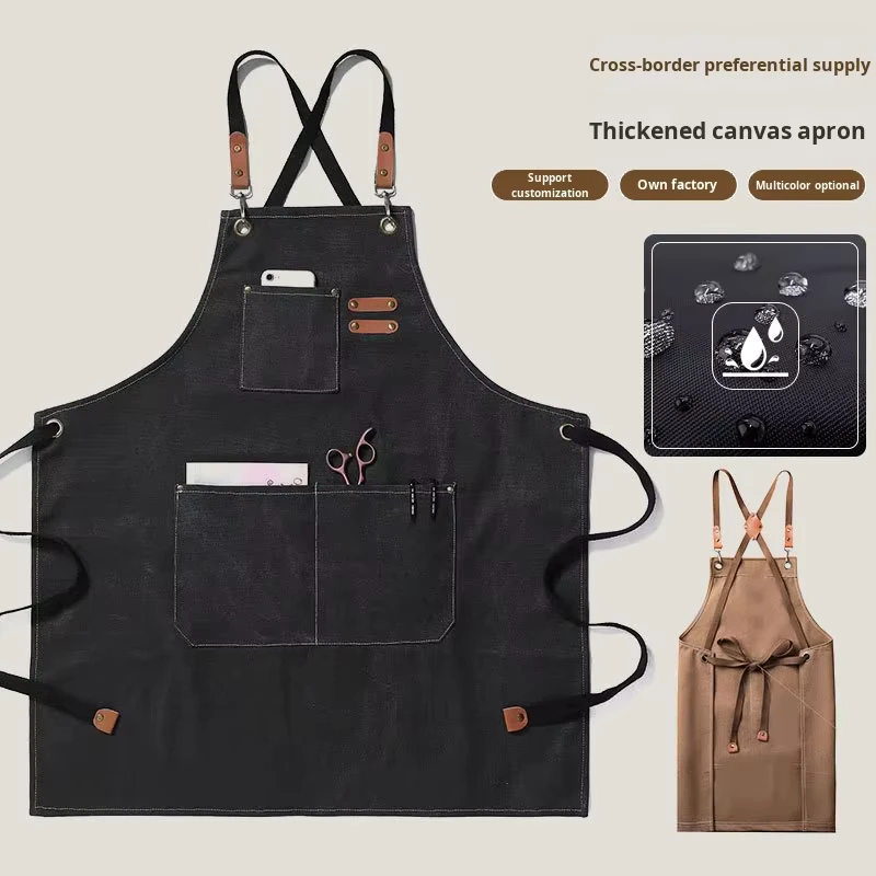 Custom Printed Waterproof Oil-Resistant Denim Bib Apron with Sleeves