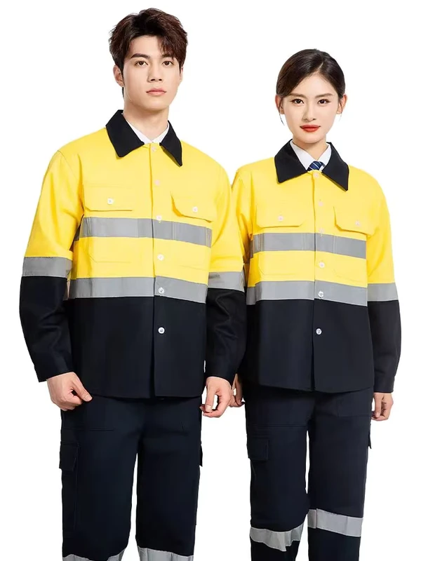 Custom Protective Reflective Hi Visibility Workwear Shirts Pure Cotton Work Jacket