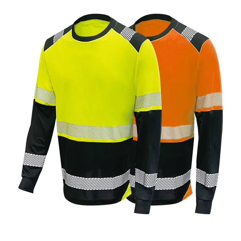 Custom Pullover Work Wear Long Sleeve EN ISO 20471 Reflective High Vis Safety T Shirts Manufacture