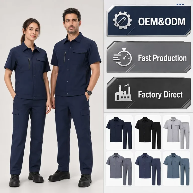 Custom-Quick-Dry-Nylon-Spandex-Short-Sleeve-Workwear-Set-with-Perforated-Breathable-Side-Panels-Technician-Warehouse-Logistics