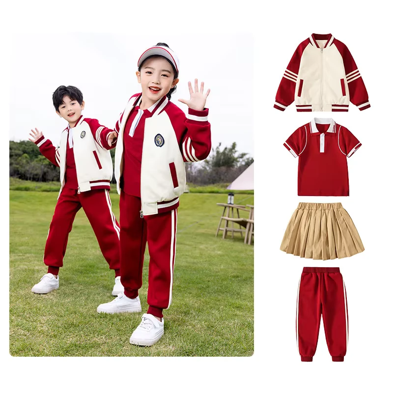 Custom Red School Uniform Sportswear and Clothes Kindergarten Uniforms for Primary School