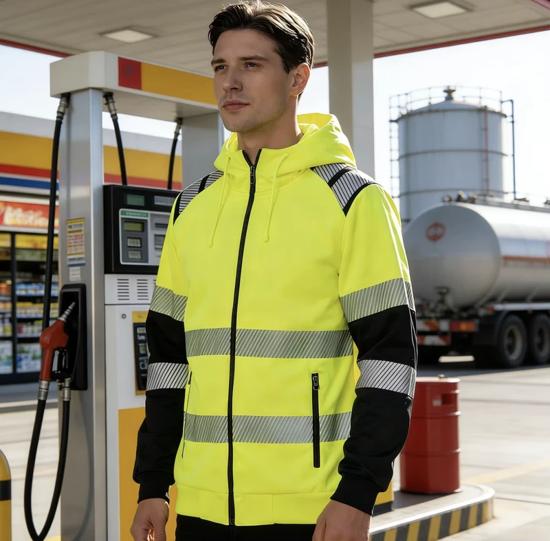 Custom Reflective Safety Hi Vis Sweatshirt Yellow ANSI Class 3 High Visibility Jacket Pullover Customized Logo Night Runners