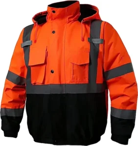 Custom Reflective Workwear Road Construction Safety Bomber Work Jacket Waterproof Class 2 Hi Vis Rain Coat with Zip Hoodies
