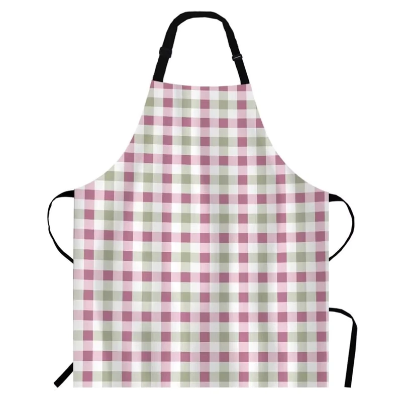 Custom Reusable Purple Checkered Polyester Bib Apron with Adjustable Neck Strap