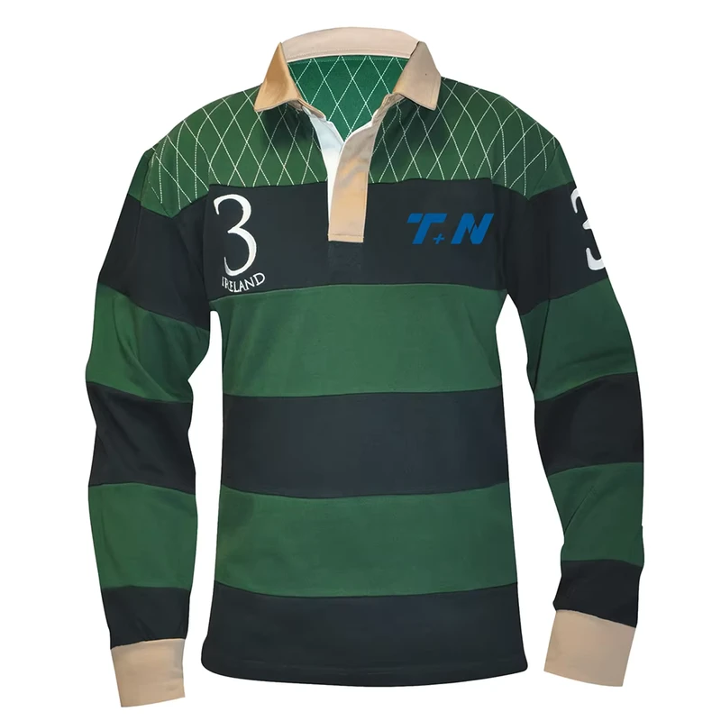 Custom Rugby Shirt Men's Sewn Stripe Long Sleeve Polo Style