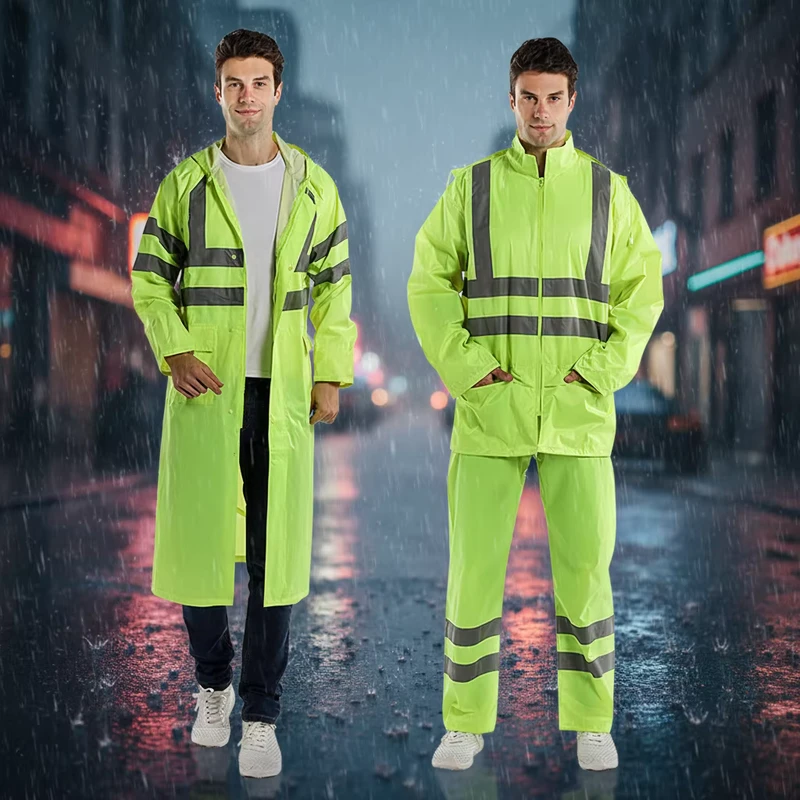 Custom Safety Jackets Reflective Work Fluorescent Green Rainsuit Coat Men Waterproof Workwear for Adults Overcoat