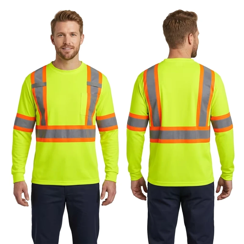Custom Safety Long Sleeve Class 3 Hi Vis Work Shirt Construction Reflective Work Wear Safety Work Shirt With Logo